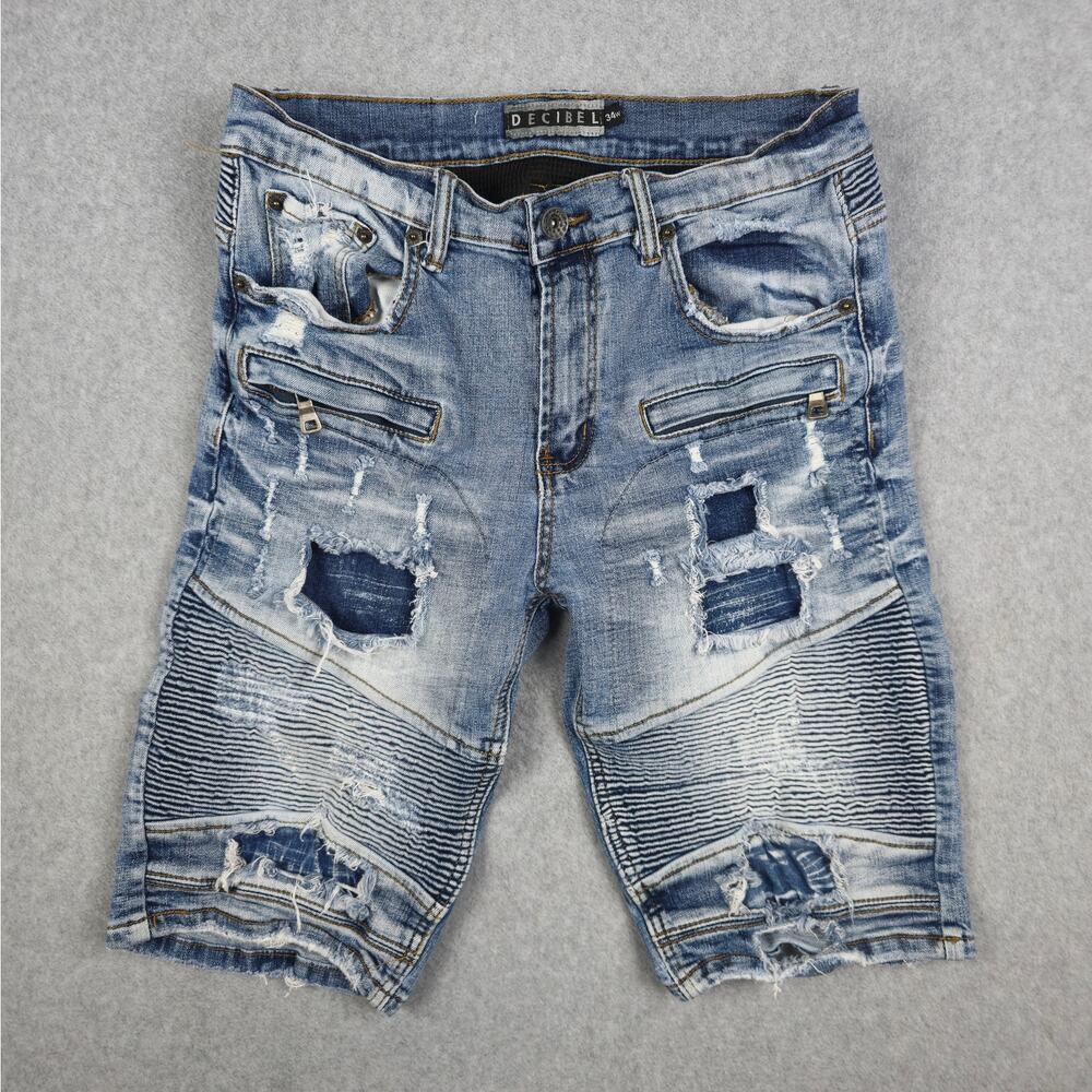 Decibel Mens 31 Distressed Moto Cut-Off Denim Shorts